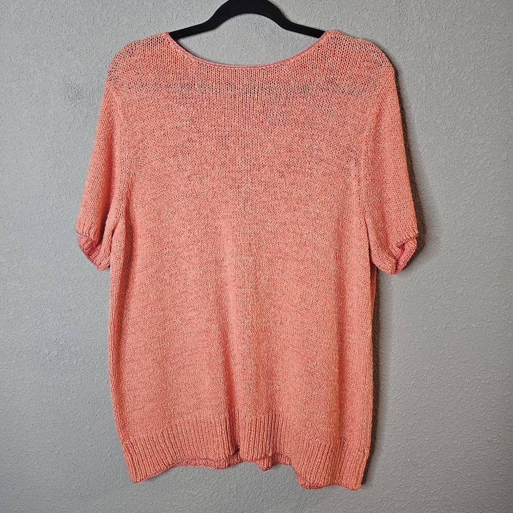 Crazy Horse Women Pastel‎ Peach Orange Sweater 1 (1X) Short Sleeve Knit Easter